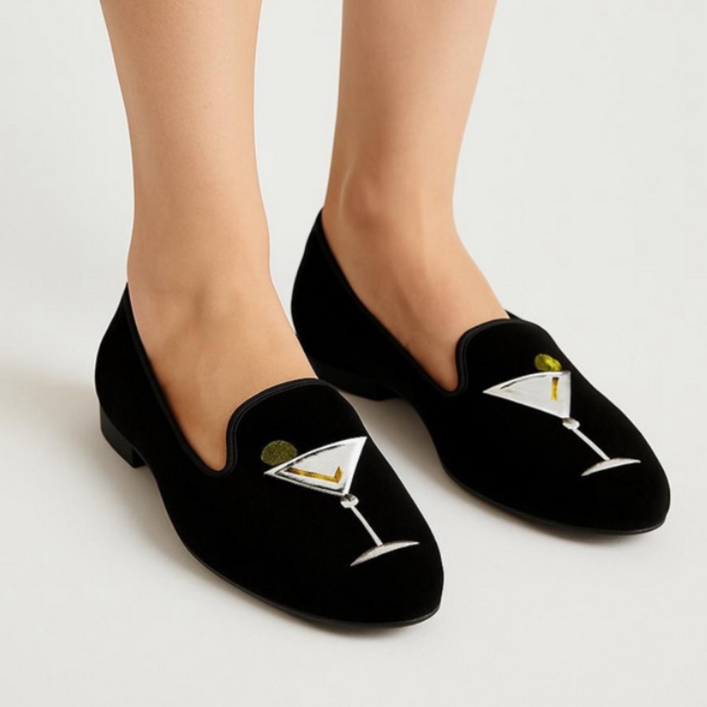 Carole Little Black Flats with Cocktail Design